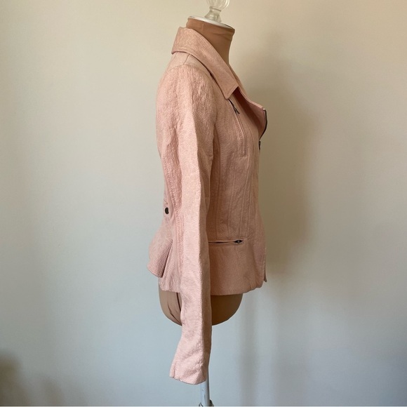 BCBGMAXAZRIA Boe Pink Textured Cotton Moto Motorcycle Jacket EUC Size Small - Picture 4 of 12